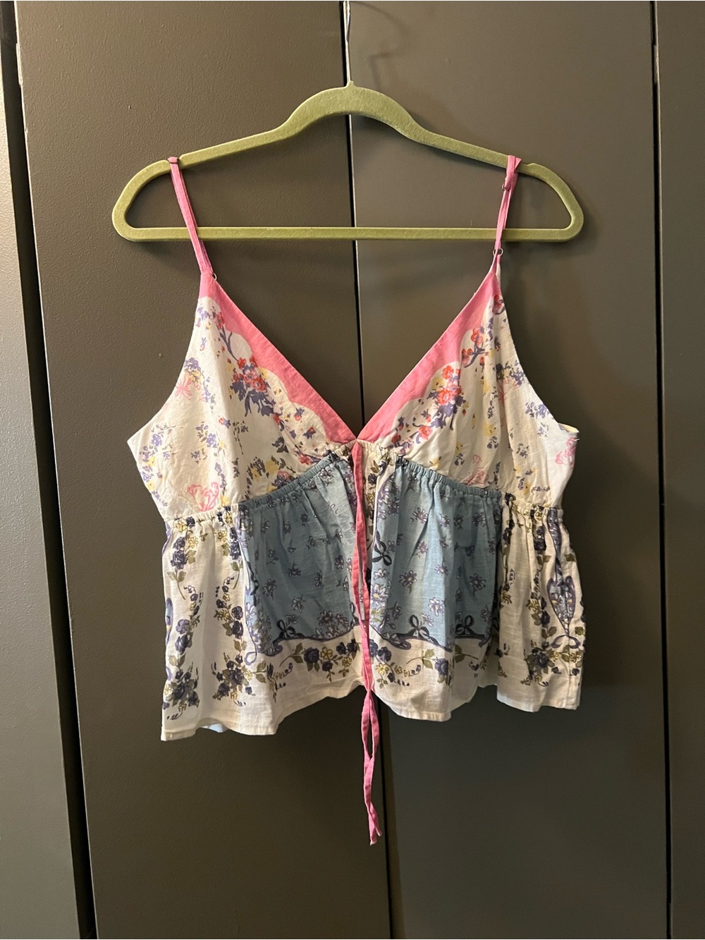 Floral Patchwork Tie-Front Cami Tank